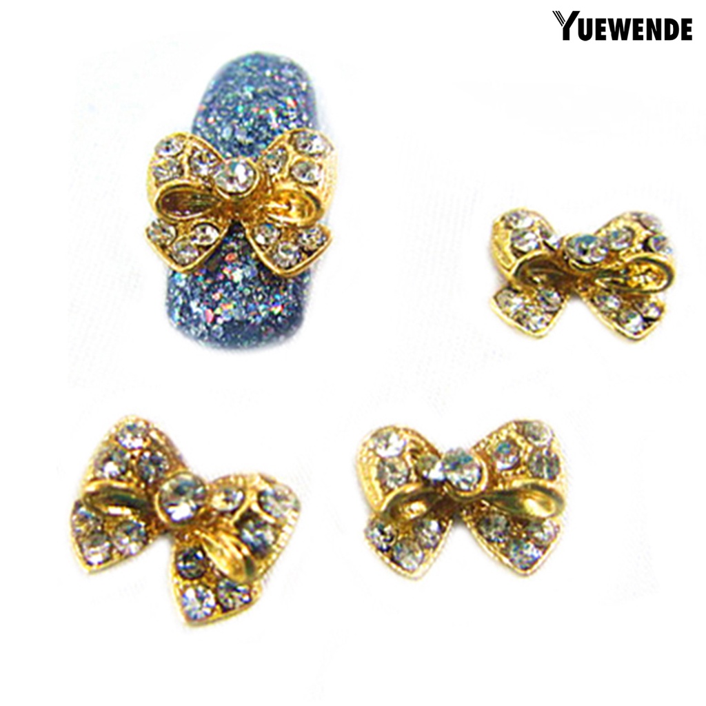 [Yue] 10Pcs Nail Sticker Bow Shape Cubic Zirconia Inlaid Alloy Women Shiny Nail Tips Jewelry for Natural Nail