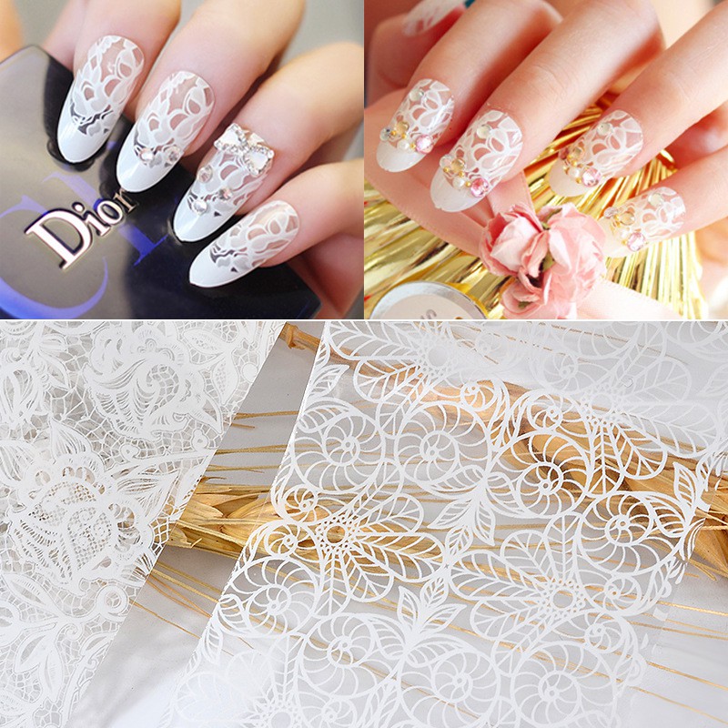 White Lace Transfer Foil Nail Art / Sticker Kuku Renda Putih / Sticker Lace Nail Art