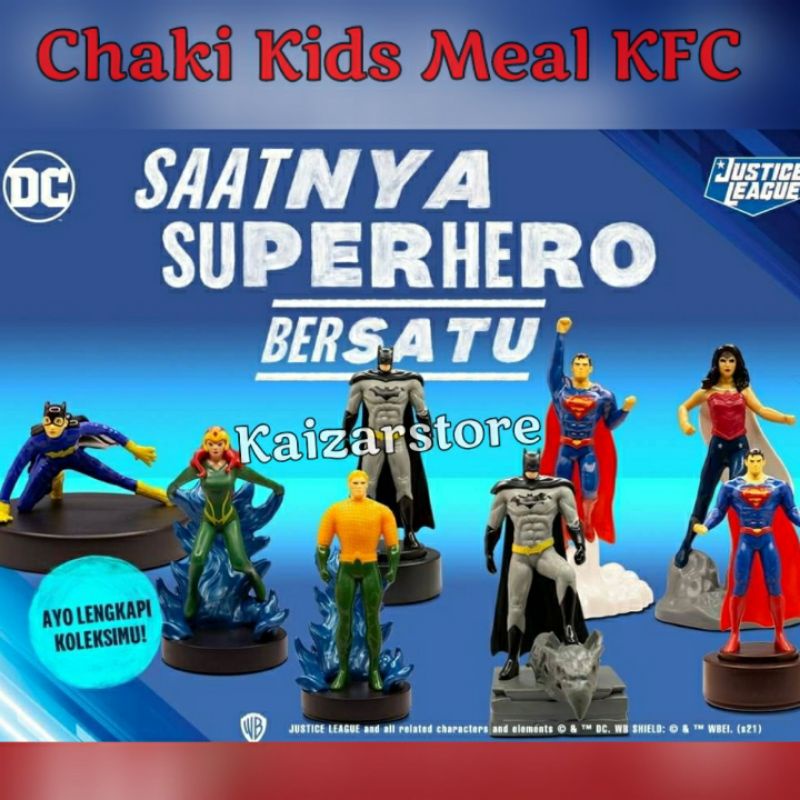 Mainan Chaki Kids Meal KFC Justice League Figure Super Hero Superman Batman Wonder Woman Batgirl Mer