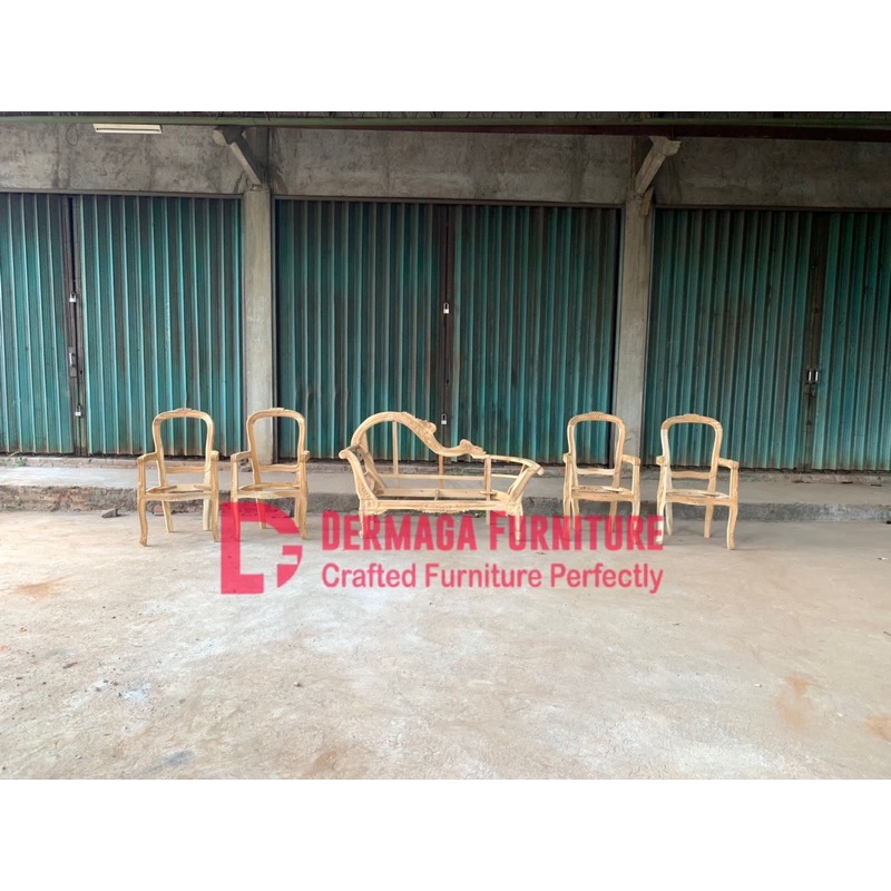 SET LOIS 2D RAKOKO IRAS KAYU JATI 1 SOFA 4 KURSI SOFA TAMU SOFA PELAMINAN DEKORASI DERMAGA FURNITURE