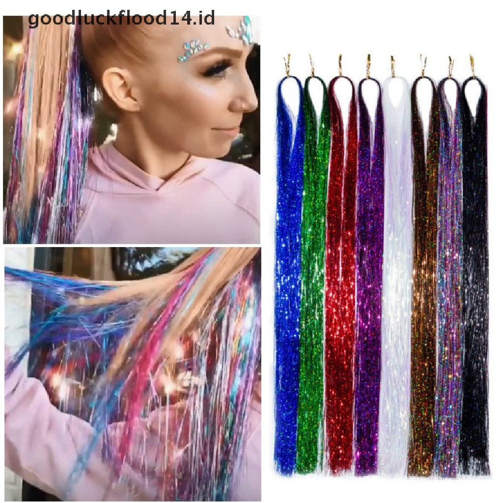 [OOID] 200 Strands Holographic Sparkle Hair Tinsel Extensions Dazzles 90cm Women Hippie ID