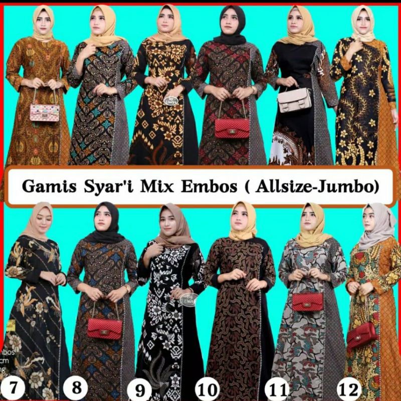 BAJU GAMIS BATIK WANITA - BAJU BATIK GAMIS ALLSIZE JUMBO model terbaru mix embos modern syari 027