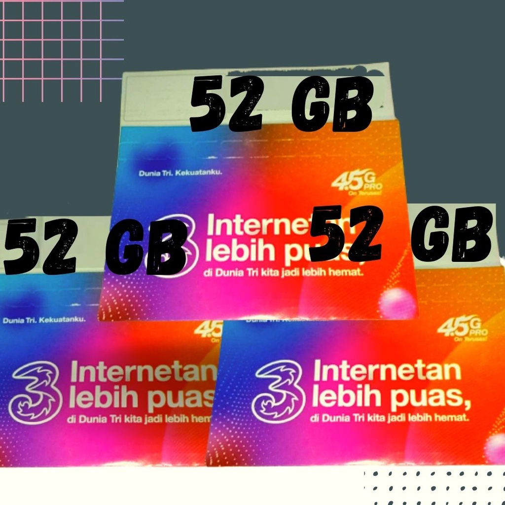 PERDANA THREE (3) 52 GB FULL TERBARU NEW TERMURAH TERKINI KARTU TRI PAKET DATA 52 GIGA HP52L TIGA