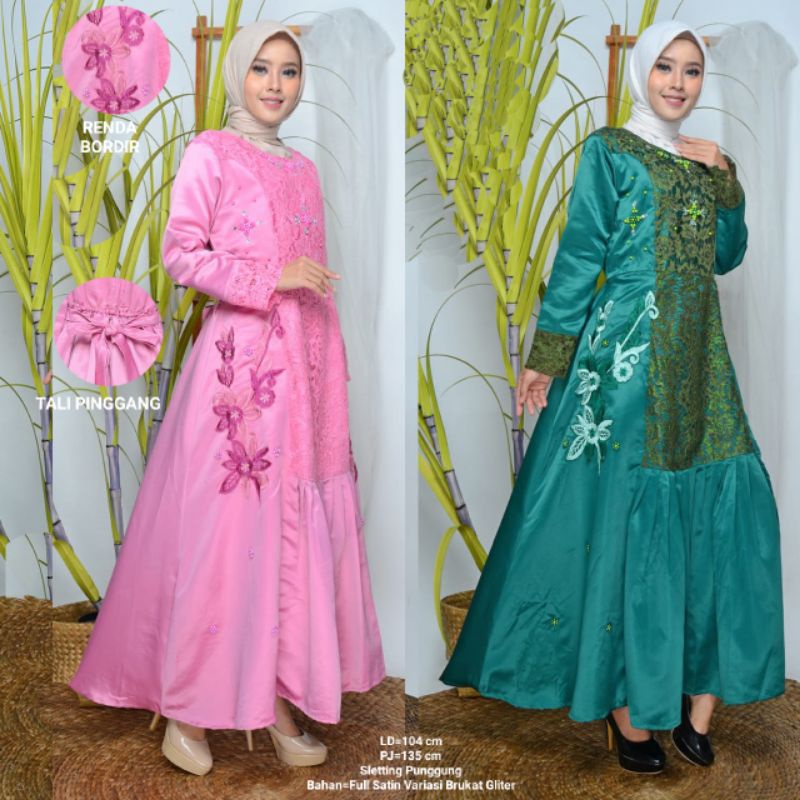 GAMIS PESTA ALESHA SATIN KOMBINASI BRUKAT MUSLIMAH