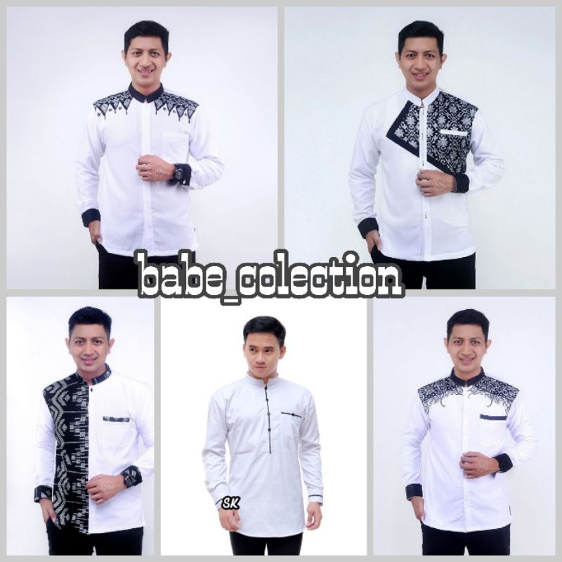 Koko Batik Fashion Muslim Kombinasi C07 Al Haramain PUTIH M/L/XL Dewasa