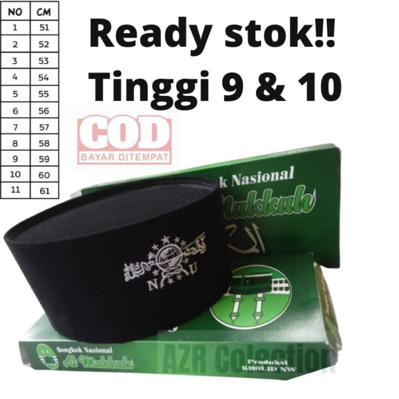 PECI SONGKOK NU PUTIH POLOS TINGGI 9 & 10 CM / KOPIAH HITAM SONGKOK HITAM NU