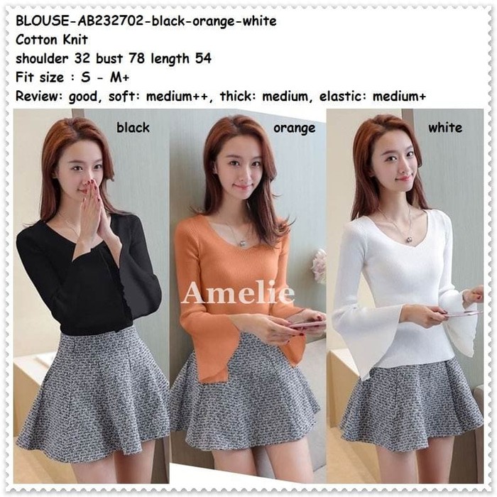 Baju Atasan Rajut Blouse Wanita Korea Import Hitam Putih Orange Black