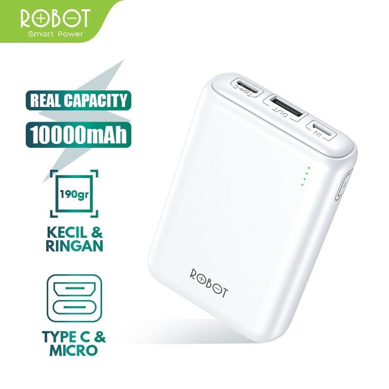 powerbank robot 10000mah rt10 2 4a dual input port type c   micro usb original fast charging real ca