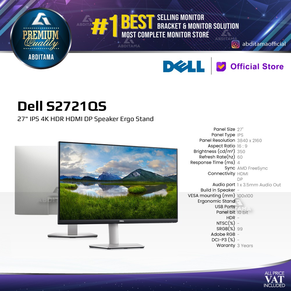 Monitor LED Dell S2721QS 27&quot; IPS 4K HDR HDMI DP Speaker Ergo Stand