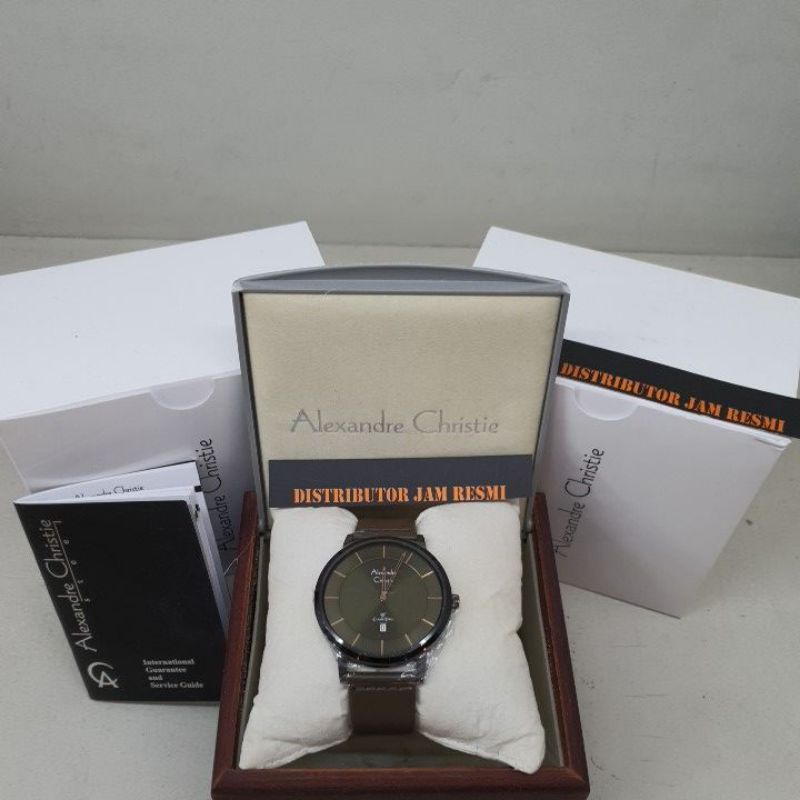 Jam Tangan Pria Alexandre Christie AC8639MD AC 8639 MD AC8639 MD AC 8639MD Black Dial Green Leather