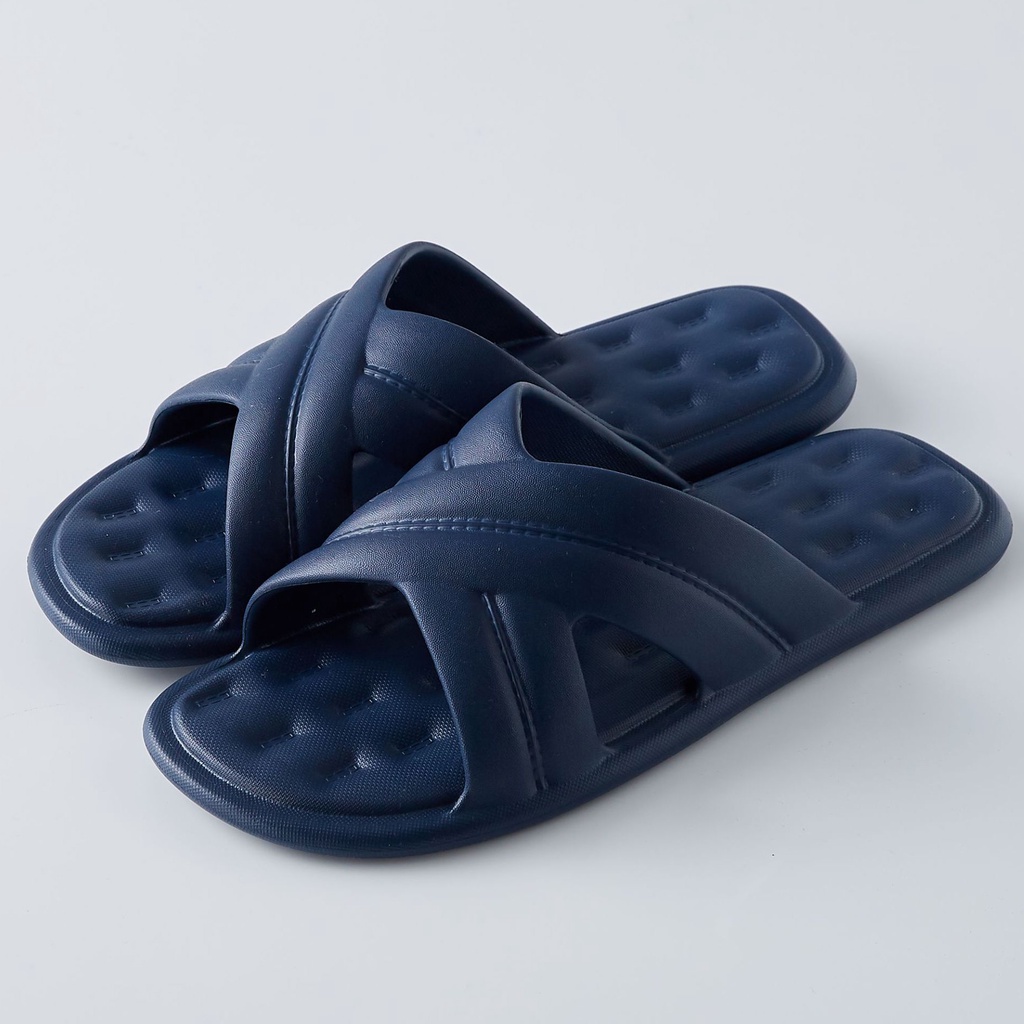 MINISO Sandal Kamar Mandi Sendal Selop Polos Model Cross Comfortable Nyaman Dewasa Non Slip Indoor-41-42 navy blue