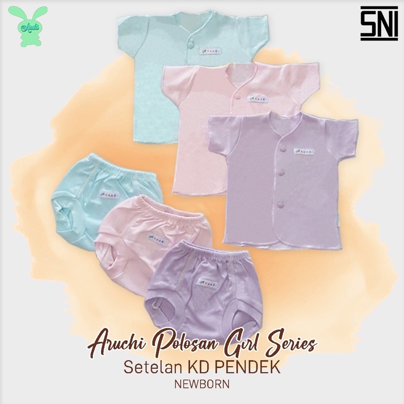 Aruchi Baju Pendek Warna Tanpa celana New born 1 Pcs - Aruchi Baby baju Bayi