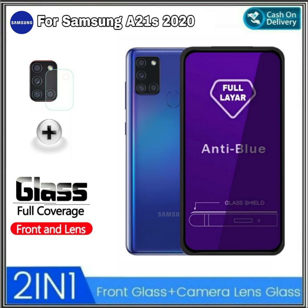PAKET 2IN1 Tempered Glass Anti Blue Light Samsung A21S Free Tempered Camera Anti Gores Kaca Bisa COD DI ROMAN ACC