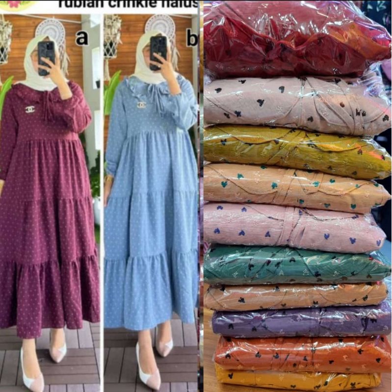 Midi Atau Semi Gamis Rubi Twotone Love Krinkel Fit to XXL