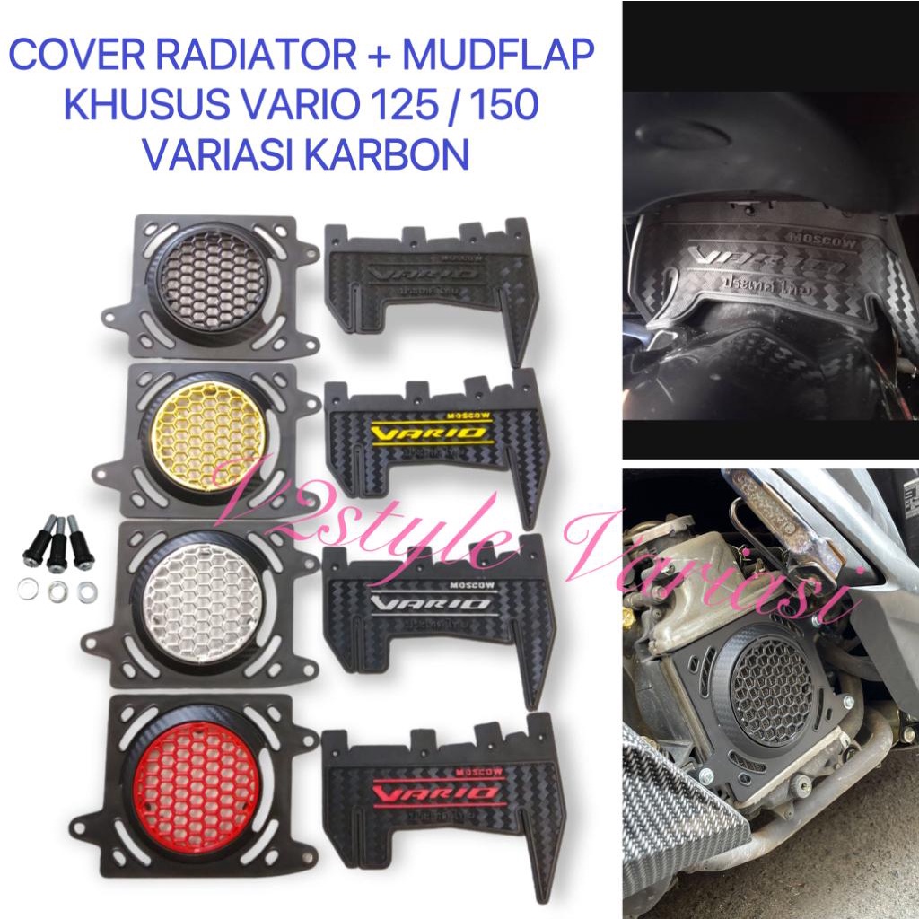 TUTUP COVER RADIATOR VARIO KARBON + MUDFLAP KARET LUMPUR CARBON VARIO MOSCOW ORIGINAL PELINDUNG RADIATOR HONDA VARIO 125 150 LED FI NEW OLD 2015 2016 2017 2018 2019 2020 AKSESORIS VARIASI VARIO 125 VARIO 150 BARU LAMA PNP MERAH KUNING GOLD SILVER BLACK