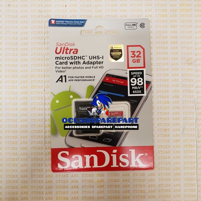 Memory Card Mmc Sandisk Ultra 32gb Speed 90mbps + Adaptor Original