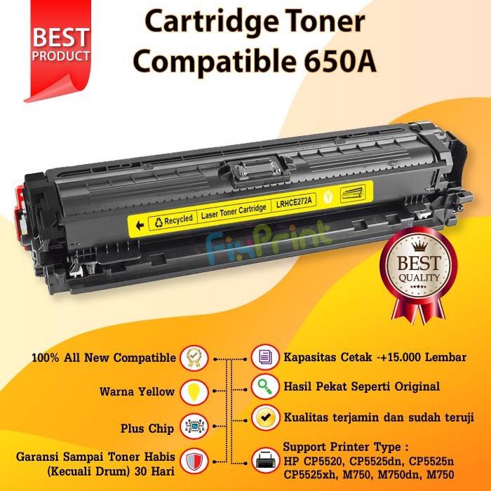 Cartridge Toner Compatible HP 650A CE270A CE271A CE272A CE273A Printer Laserjet CP5520 CP5525 CP5525