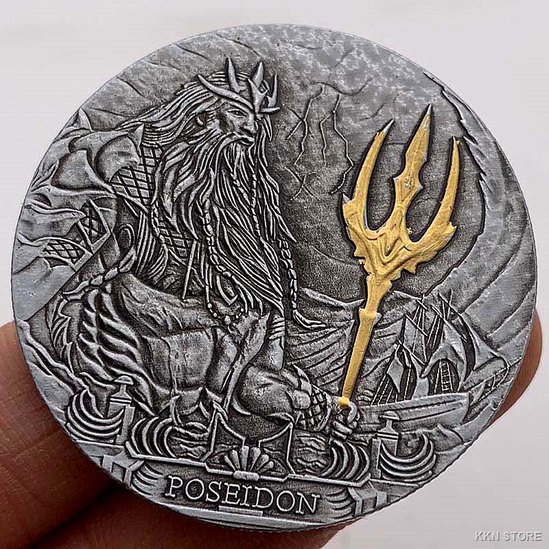 Kekaisaran Romawi Yunani Kuno Poseidon Nikel Perak Dua Warna Koin Peringatan One Piece Trident Coin
