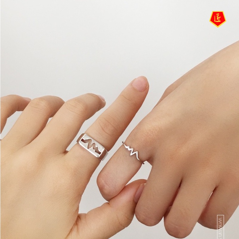 [Ready Stock]S925 Silver Couple Heartbeat Ring Simple Creative