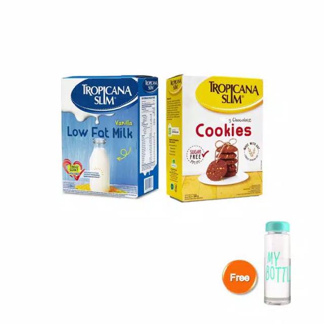 

Tropicana Slim Low Fat Milk Vanila 500gr dan Tropicana Slim Cookies Chocolate 200gr Plus Free Bottle