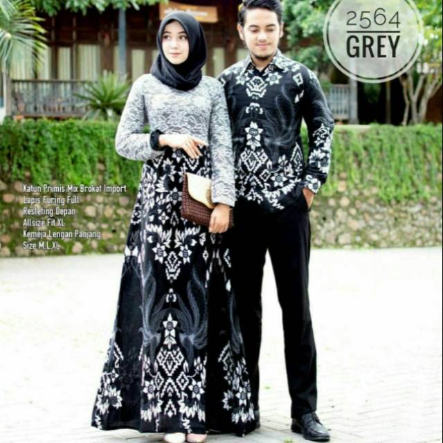 Baju batik couple gamis modern anak muda kombinasi broklat