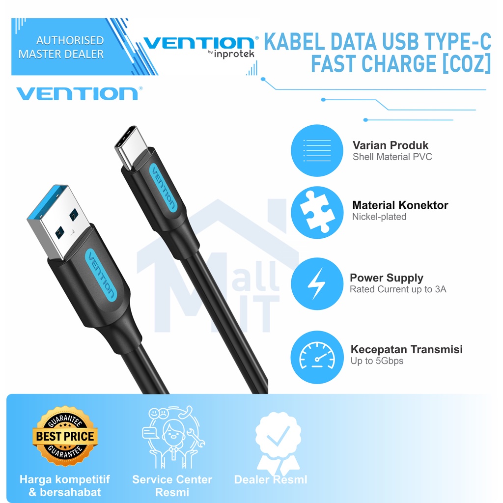 ( Bisa Cod ) Vention Kabel Data USB A 3.0 to Type C 3A Android SAMSUNG REDMI COZ