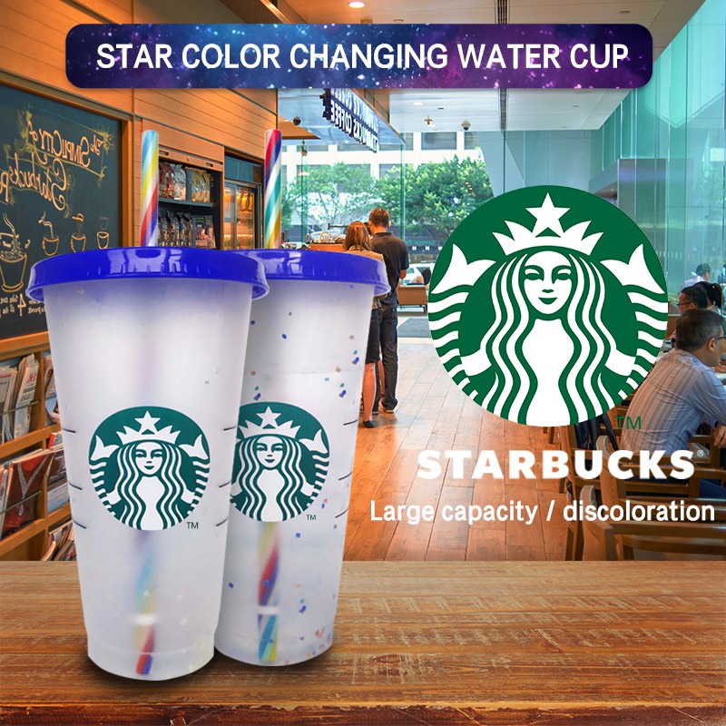 Starbucks Confetti Cup Reusable Color Changing Rainbow Cup Cold Cup with Straw