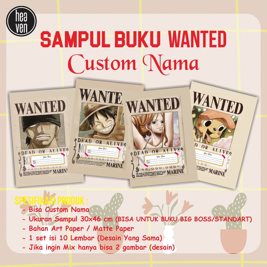 Sampul Buku Tulis ONE PIECE WANTED - Sampul buku anime - Sampul buku tulis onepiece WANTED - CUSTOM 