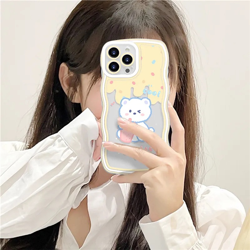 Casing Soft Case Karet Tebal Motif Kartun Beruang Untuk iPhone 14 13 12 11 Pro Max X Xr Xs Max 8 7 6 6s Plus