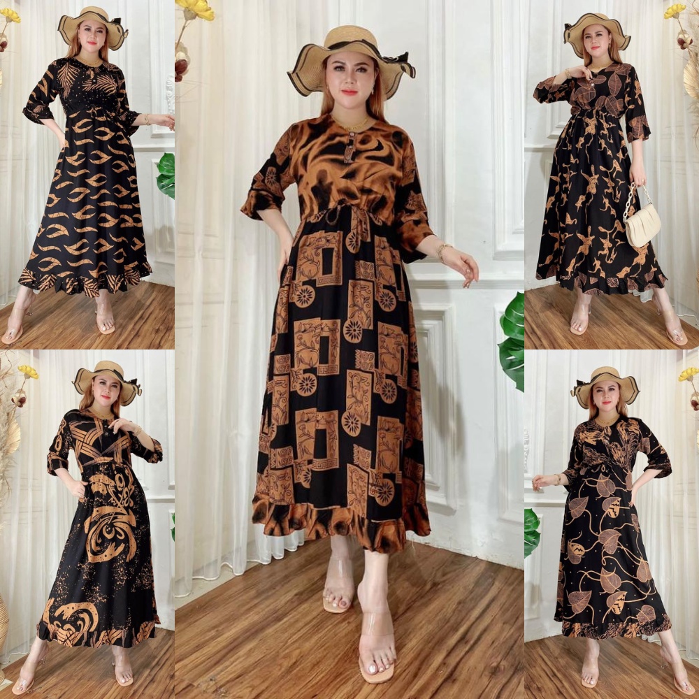 LONG DRESS MAURA JUMBO BATIK MURAH|DASTER PANJANG|SEKDRESS MAURA KANCING DEPAN TALI SERUT XXL