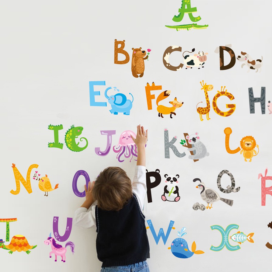 RELIZA WALL STICKER ALPHABET HURUF ANIMAL HEWAN ANAK STUDY ABC1058 STIKER DINDING