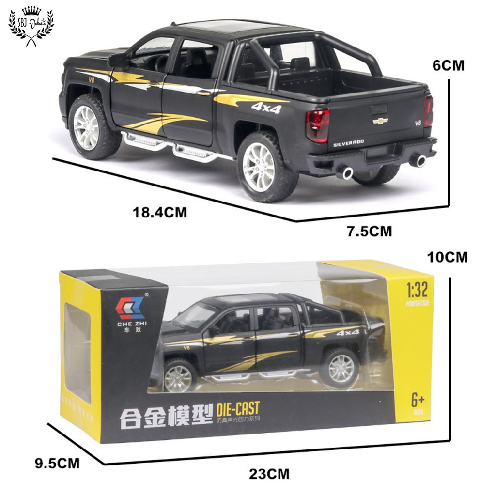 Diecast mobil Chevrolet Silverado 4x4 Metal Series Skala 1:32 Miniatur Mobil Koleksi Pajangan