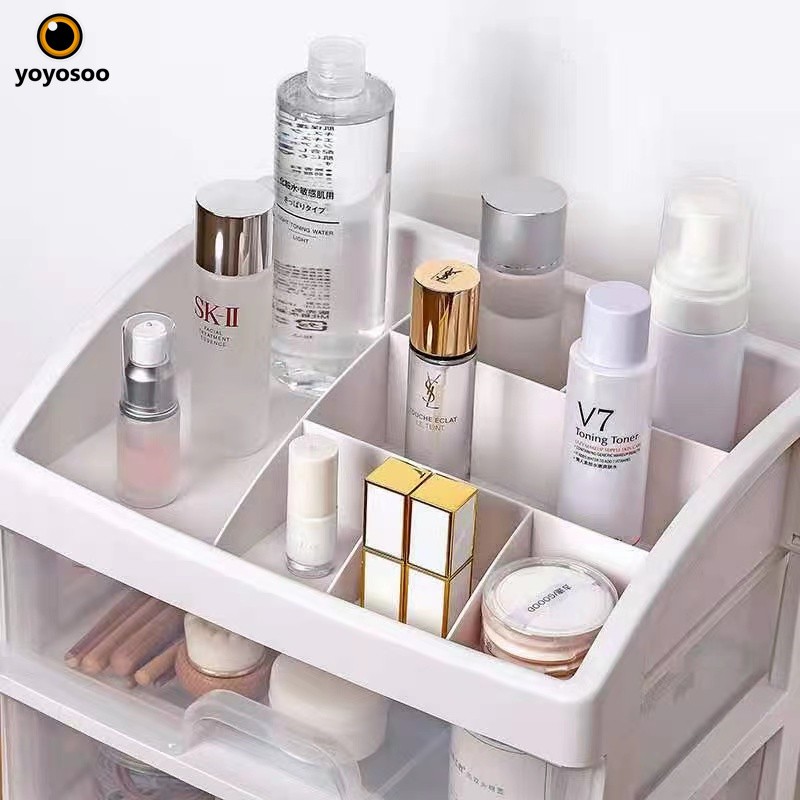 Rak Kosmetik Makeup Storage Plastic Box 3 Laci susun / Kotak Penyimpanan Serbaguna -yoyosoo