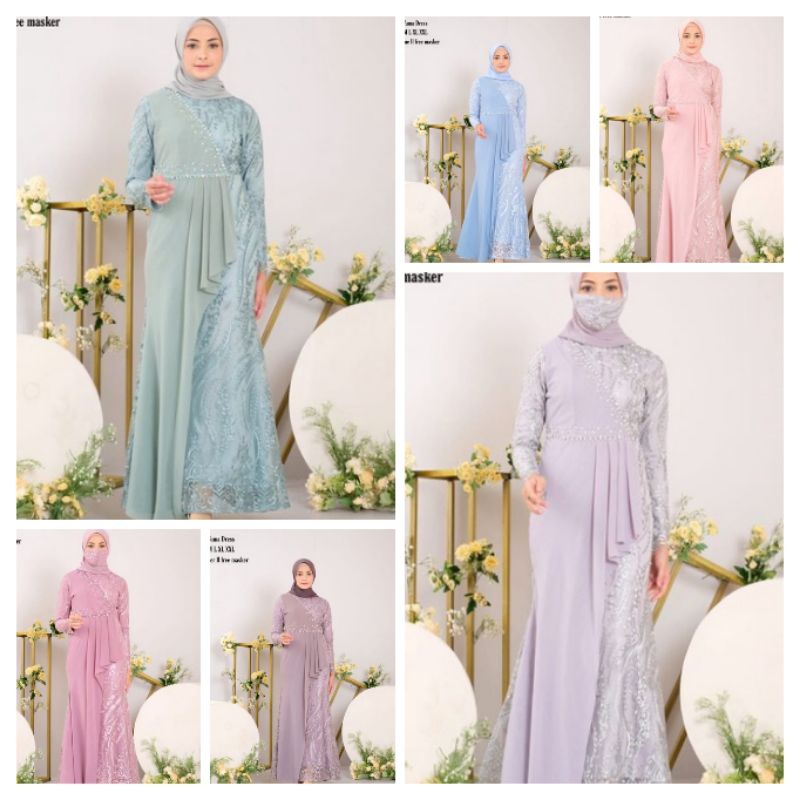 Realpict gamis yuma//gamis tulle mix payet premium//gamis pesta