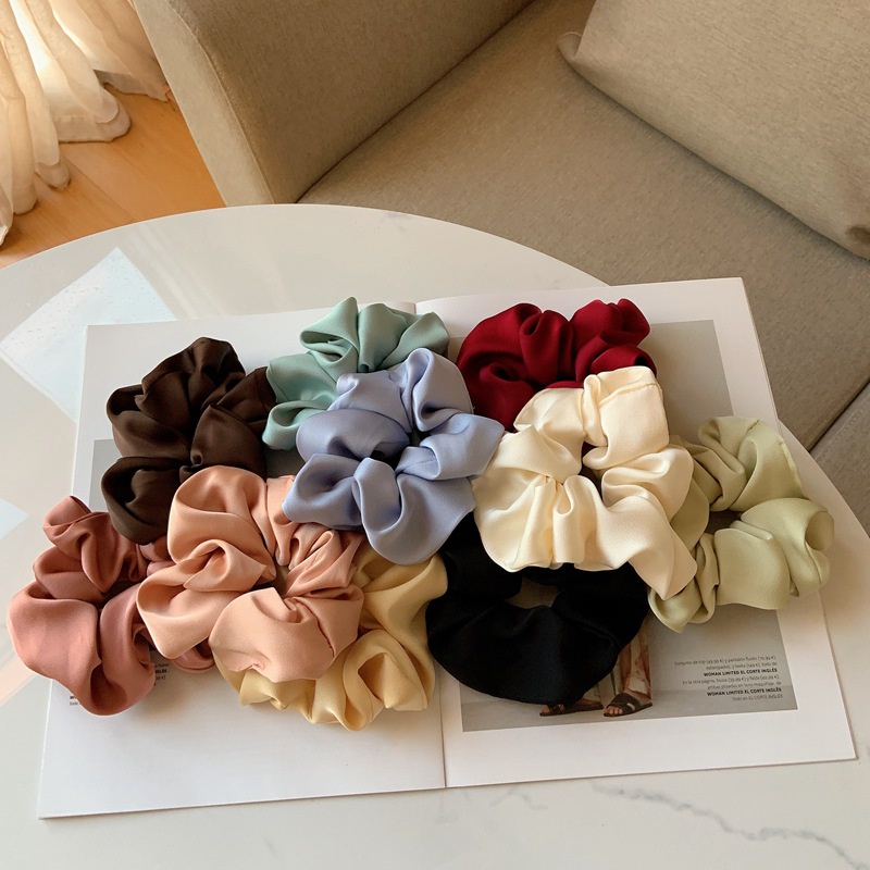 HIGH-END BIG SCRUNCHIE SOLID COLOR SCRUNCHIES WARNA POLOS SATIN BESAR IKAT KARET RAMBUT AKSESORIS ELEGAN KOREA HAIR TIES RIBBON ACCESSORIES