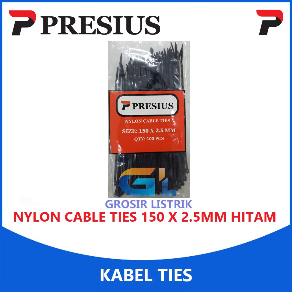 Presius Kabel Ties 150 x 2.5 Hitam (Isi 100 biji) Nylon Cable Tie Pengikat 2,5 Original Grosir Promo