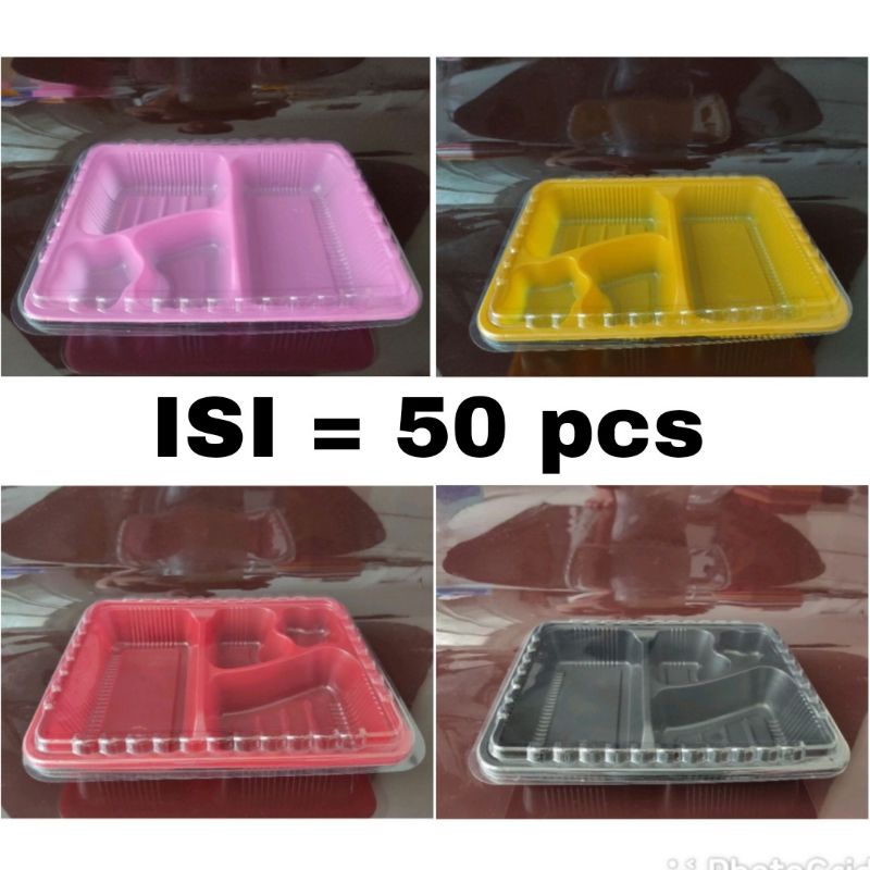 (Isi 50) Mika Bento Q1/ Mika Bento Kotak / Tray Bento /Box bento 4 sekat/ Mika Bento Motif Bintang/ 