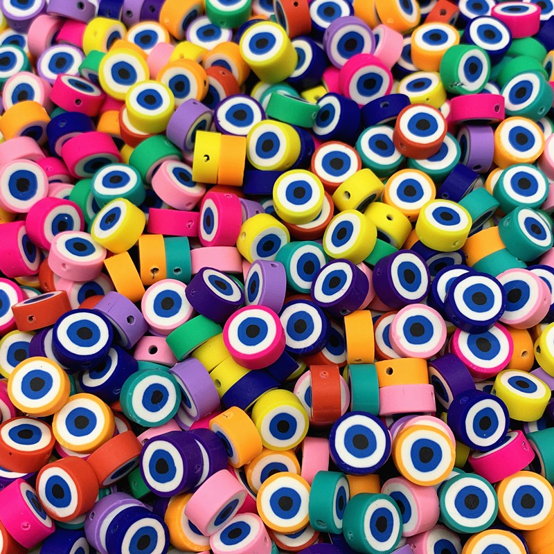 50pcs / Lot 10mm Manik-Manik Mata Iblis Bahan Polymer Clay Diy