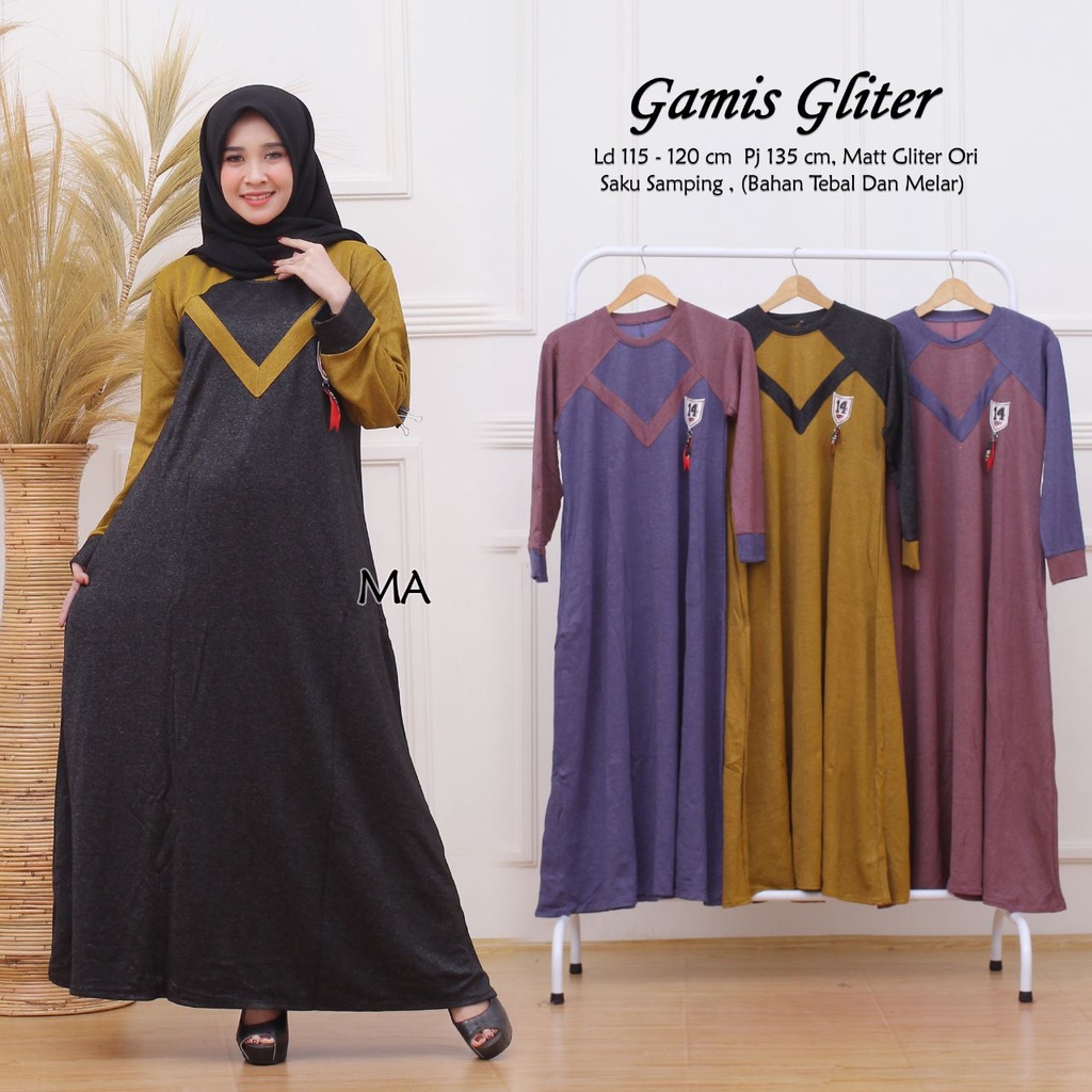 GAMIS GLITER BAHAN CALVIN JEANS JUMBO LD 115-120