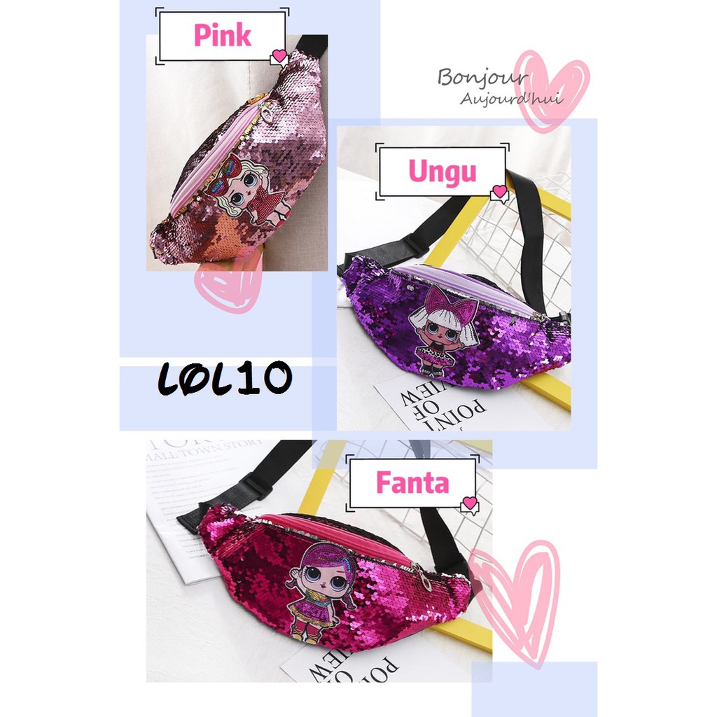 Tas Pinggang Sequin LOL waist bag LOL10 LOL17 tas anak perempuan reversible