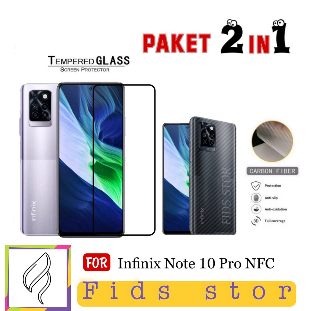 PROMO 2in1 Tempered Glass INFINIX NOTE 10 Pro NFC TG Layar FULL COVER Black Premium Bonus GarSkin Ca