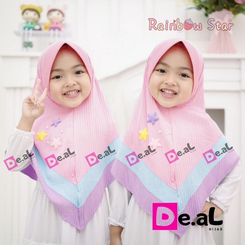 RAINBOW STAR Plisket By De.Al Hijab Ori Jilbab Anak Jersey Bintang Kerudung Instan Deal Hijab Ory