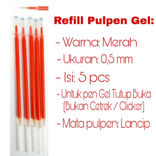 

Isi Refill Pulpen Gel warna Merah - isi 5 pcs