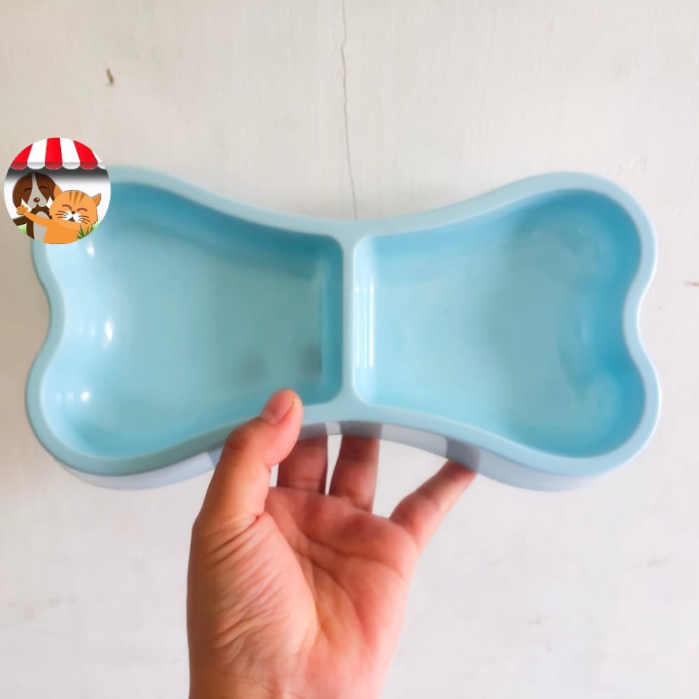 Tempat Makan Minum Double Bentuk Tulang Kucing Anjing Pet Bowl Bone