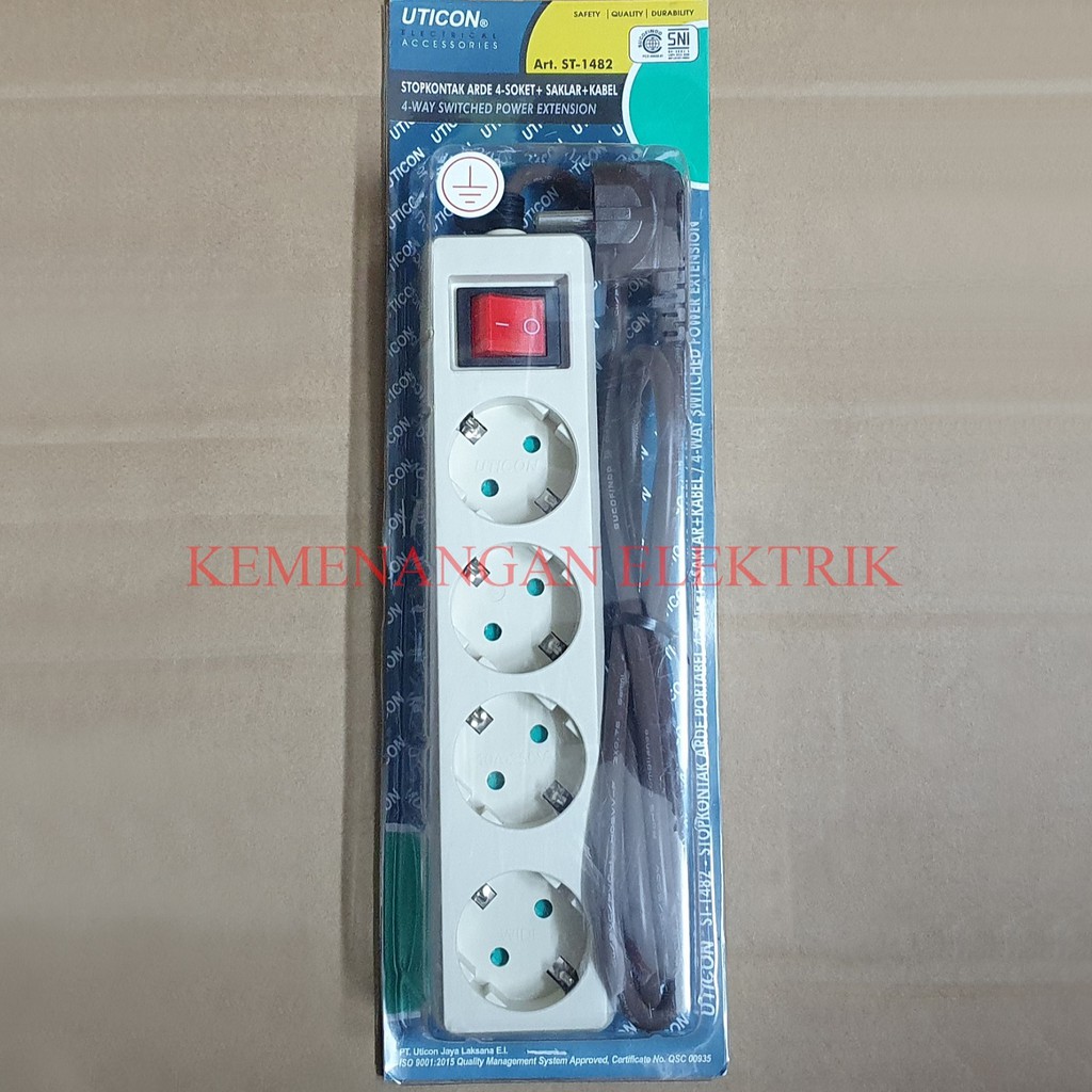 STOP KONTAK ARDE UTICON 4 LUBANG ST 1482 + SAKLAR / SWITCH MASING MASING + KABEL / COLOKAN LISTRIK