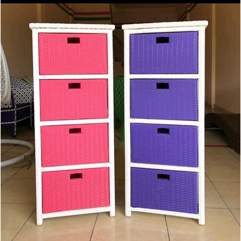 Lemari Rotan Sintetis 4 Laci Rak Buku Susun Serbaguna Lemari Plastik  Murah