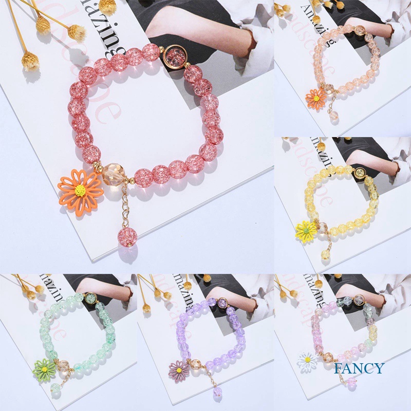 Gelang Tali Elastis Handmade Hias Manik-Manik Bunga Aster Kristal Warna-Warni Gaya Korea Untuk Wanita