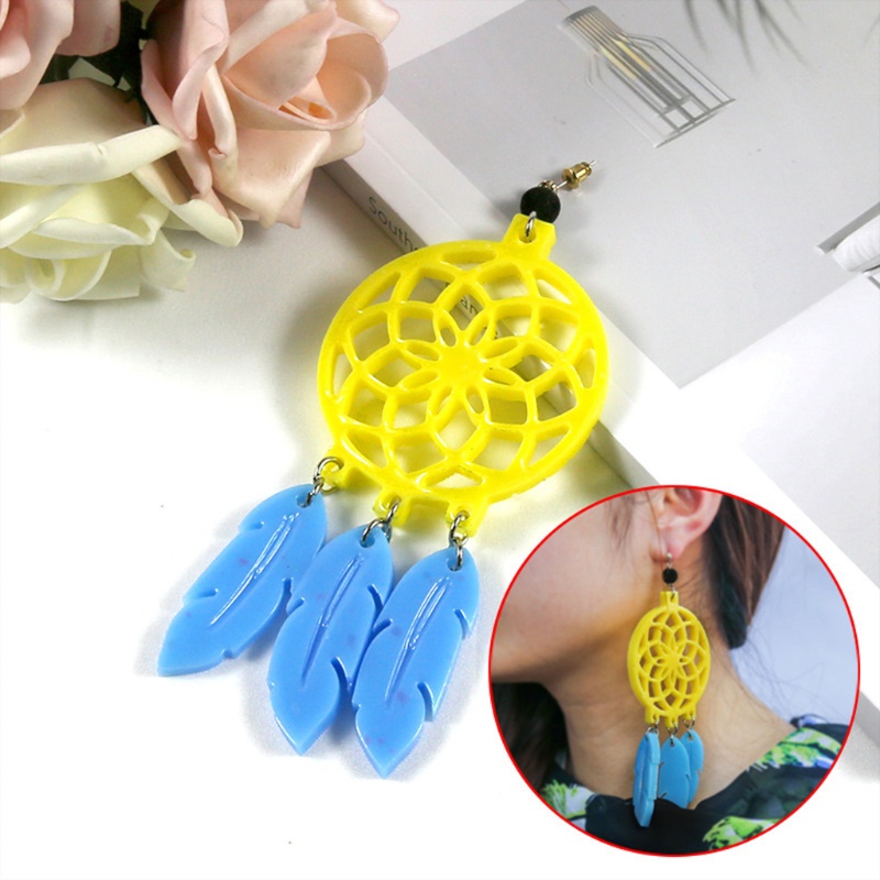 SIY  4 Pcs/Set Dream Catcher Feather Pendant Epoxy Resin Mold Earrings Necklace Keychain Silicone Mould DIY Crafts Jewelry Decorations Casting Tools