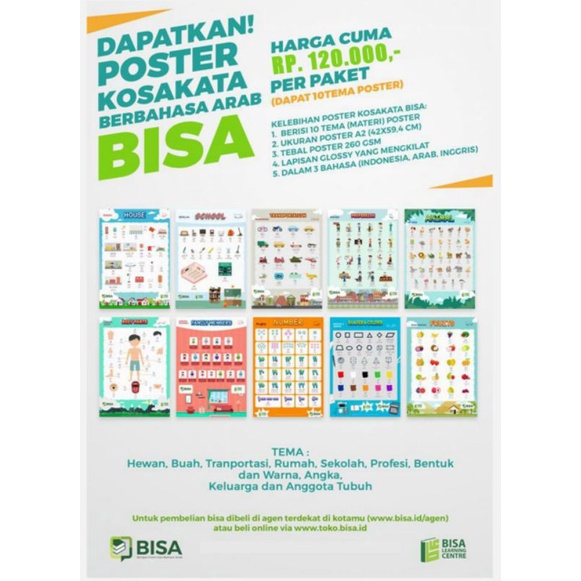Jual Poster bahasa Arab BISA poster 3 bahasa poster anak Indonesia