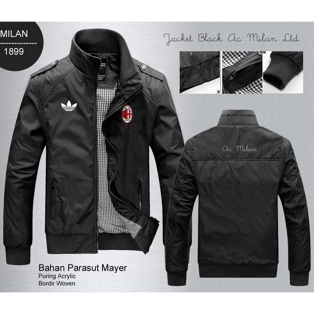 Jaket Black AC Milan / Bola Distro Pria Cowok Promo Jacket Soccer Football / Promo / Motor
